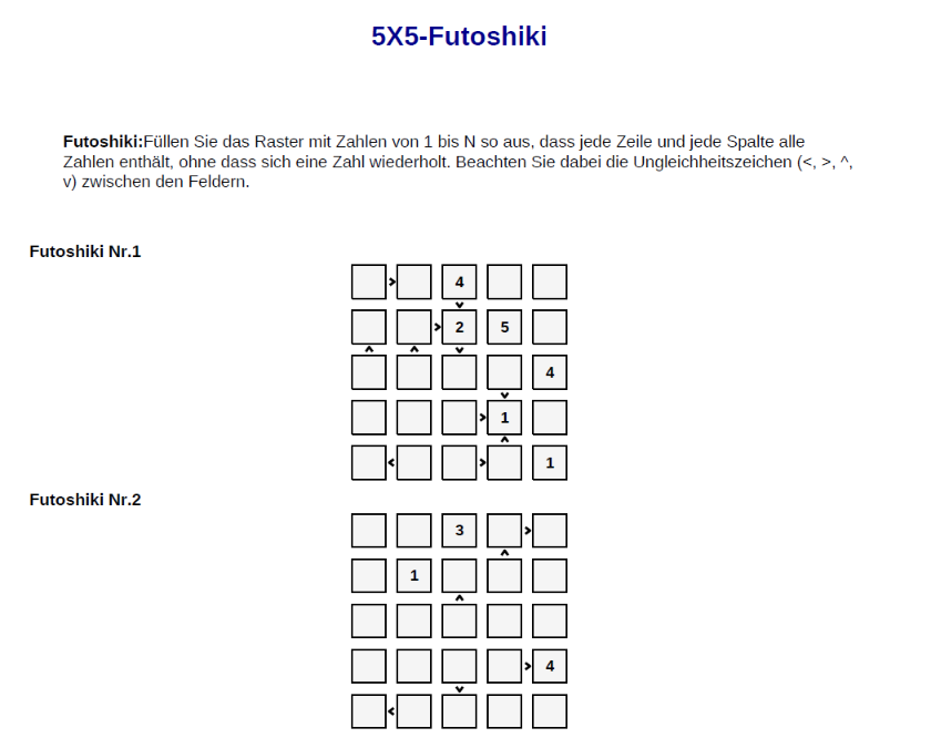 futoshiki zum ausdrucken